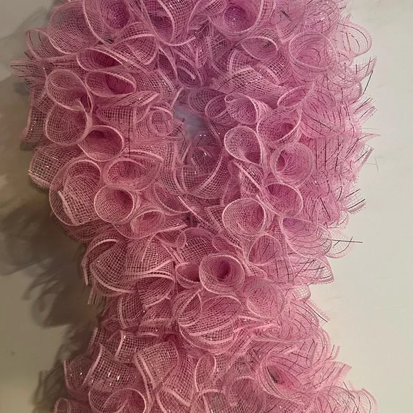 Breast cancer Pink Mesh Ribbon Wreath- handmade - Picture 2 of 8